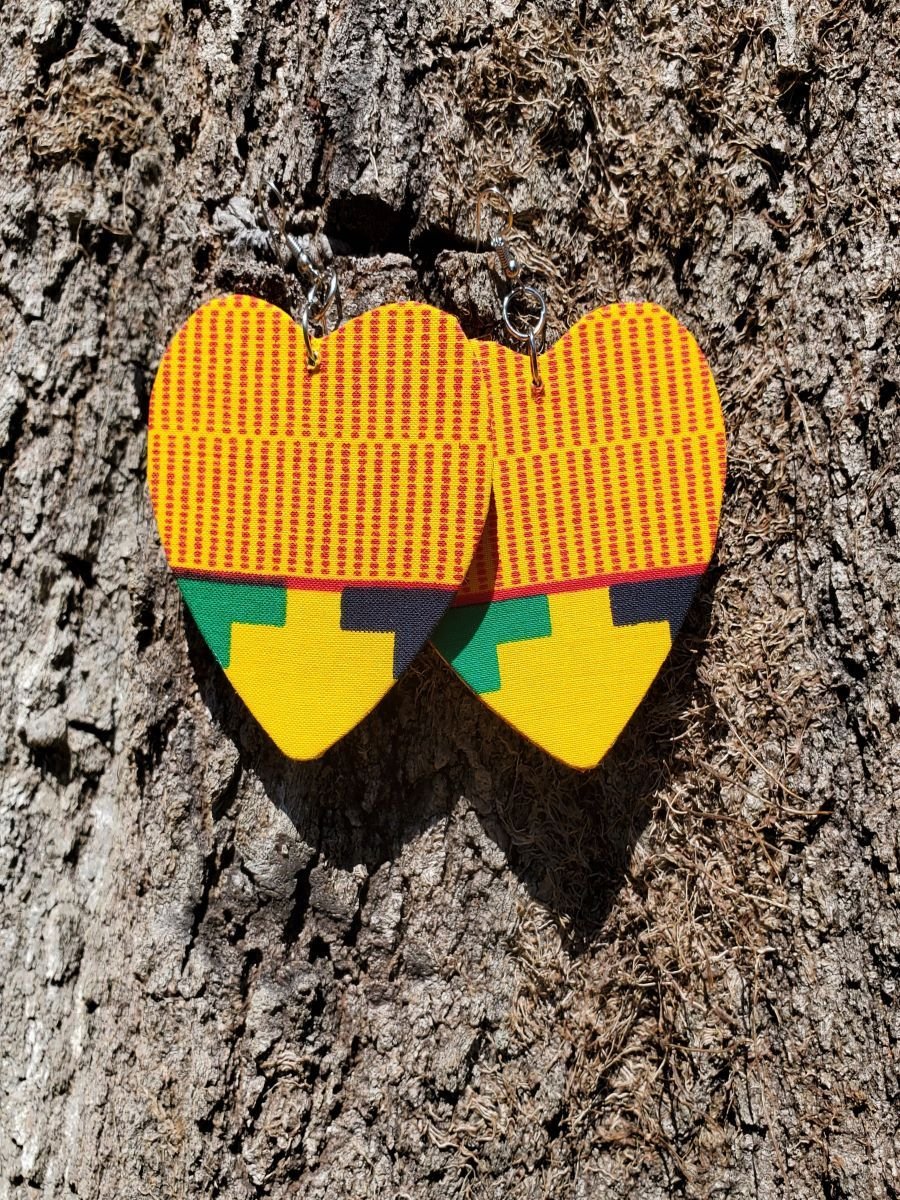 African Print Heart Hook Dangle Earrings