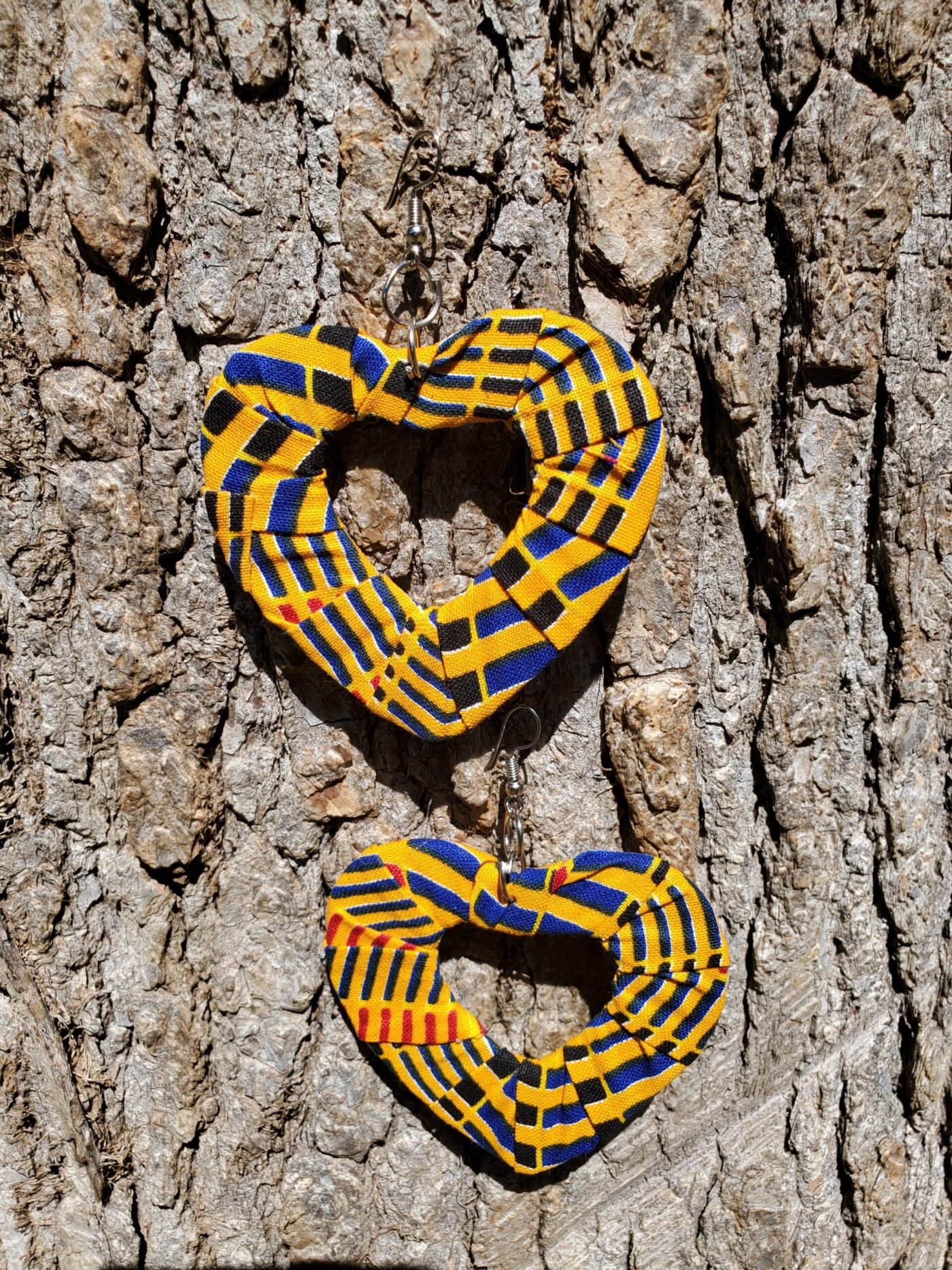 African Print Open-Heart Hook Dangle Earrings
