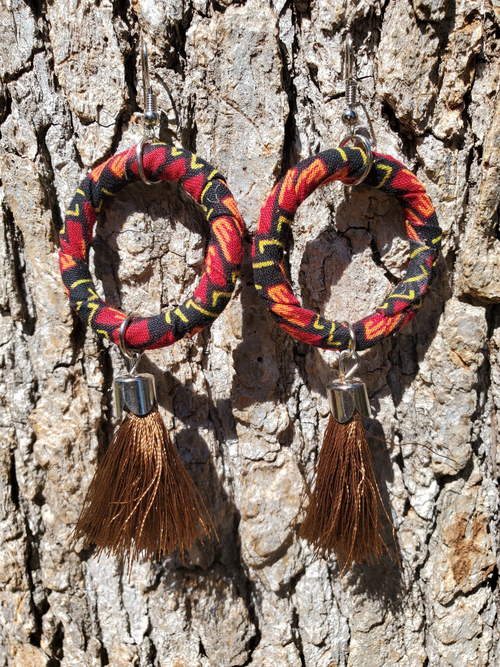 African Print Round Tassel Hook Dangle Earrings - Image 3