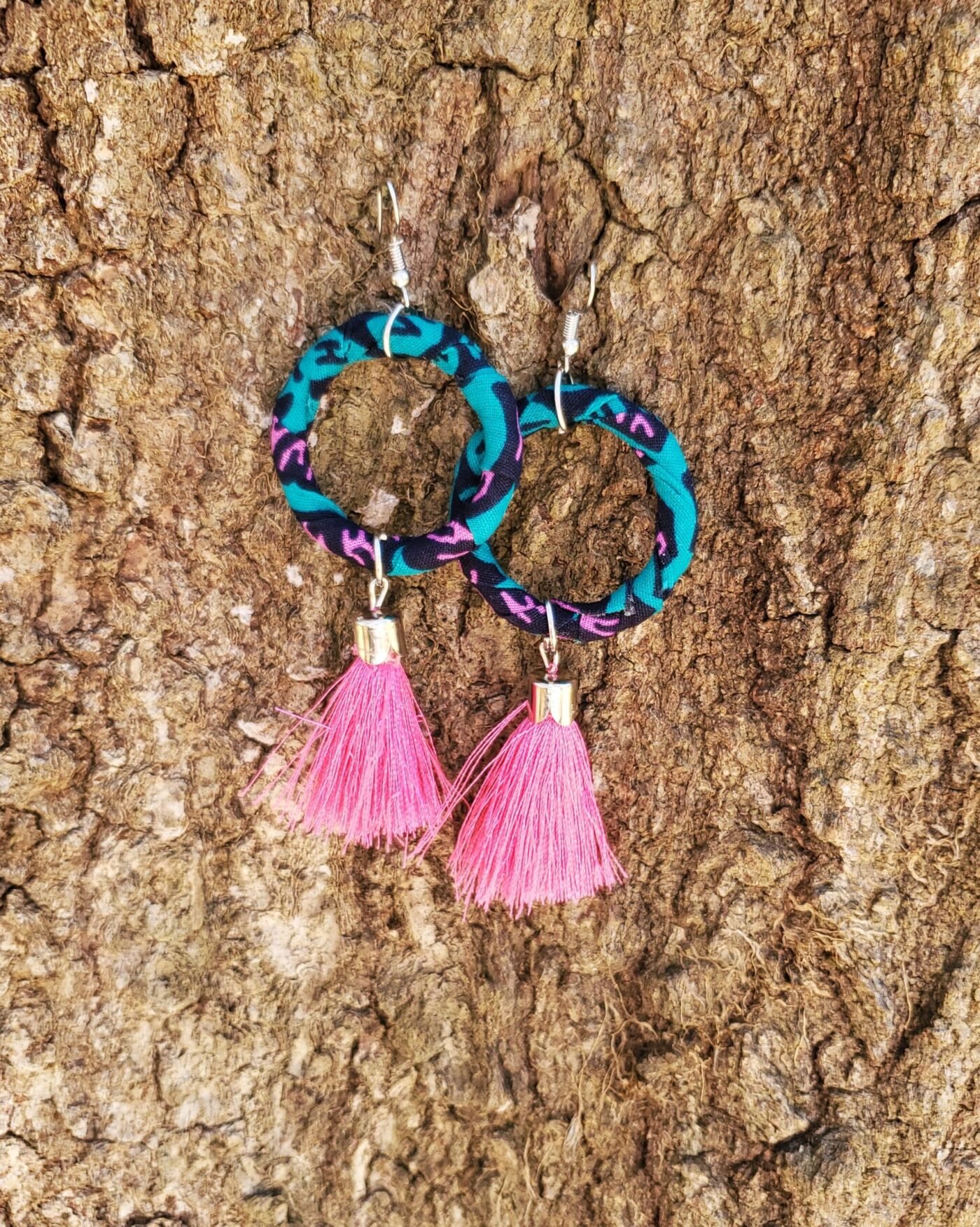 African Print Round Tassel Hook Dangle Earrings