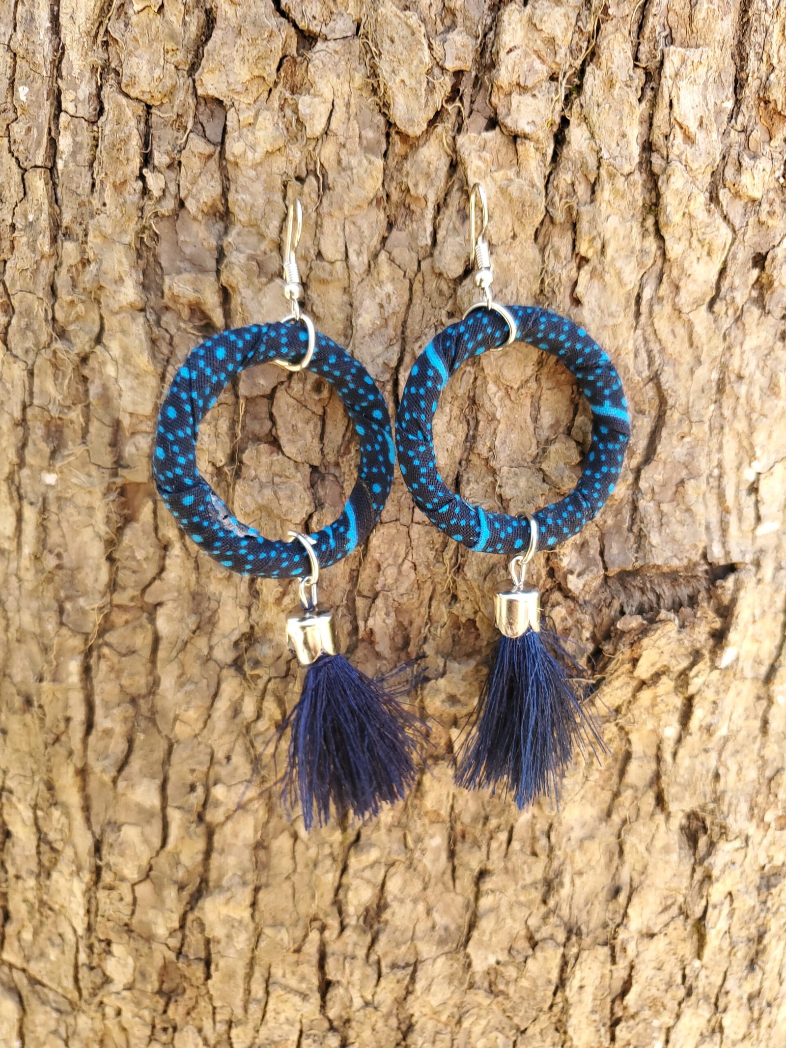 African Print Round Tassel Hook Dangle Earrings - Image 2
